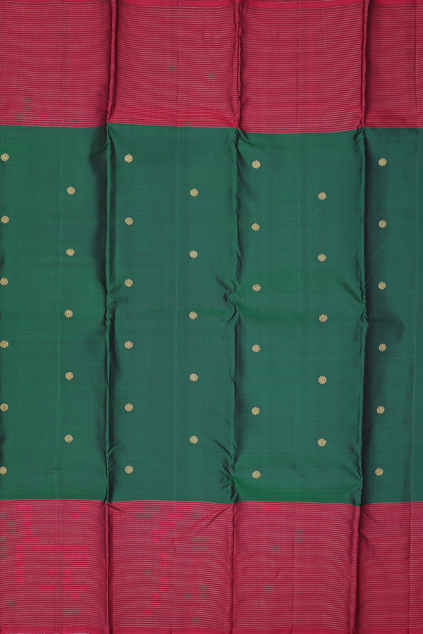 Kanchipuram Silk Saree In Forest Green With Zari Buttas