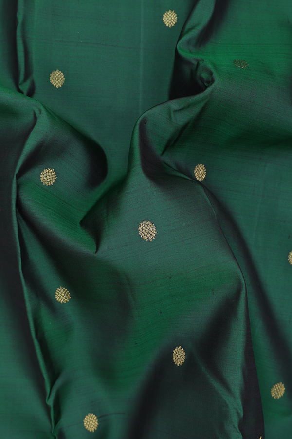 Kanchipuram Silk Saree In Forest Green With Zari Buttas
