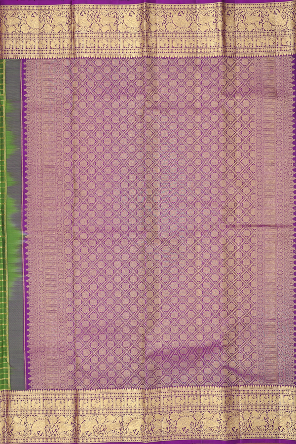 Kanchipuram Silk Saree In Green With Stripes Design