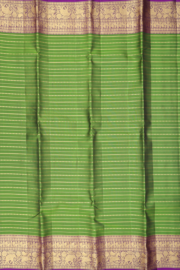 Kanchipuram Silk Saree In Green With Stripes Design