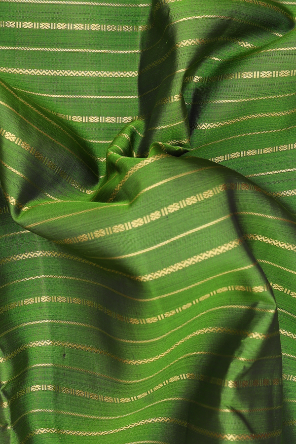 Kanchipuram Silk Saree In Green With Stripes Design