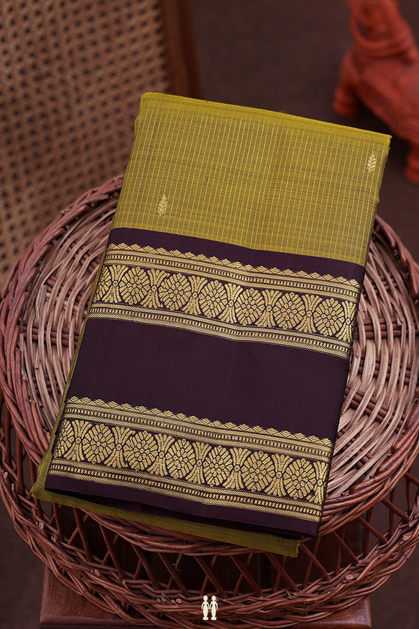 Kanchipuram Silk Saree In Green With Checks Design