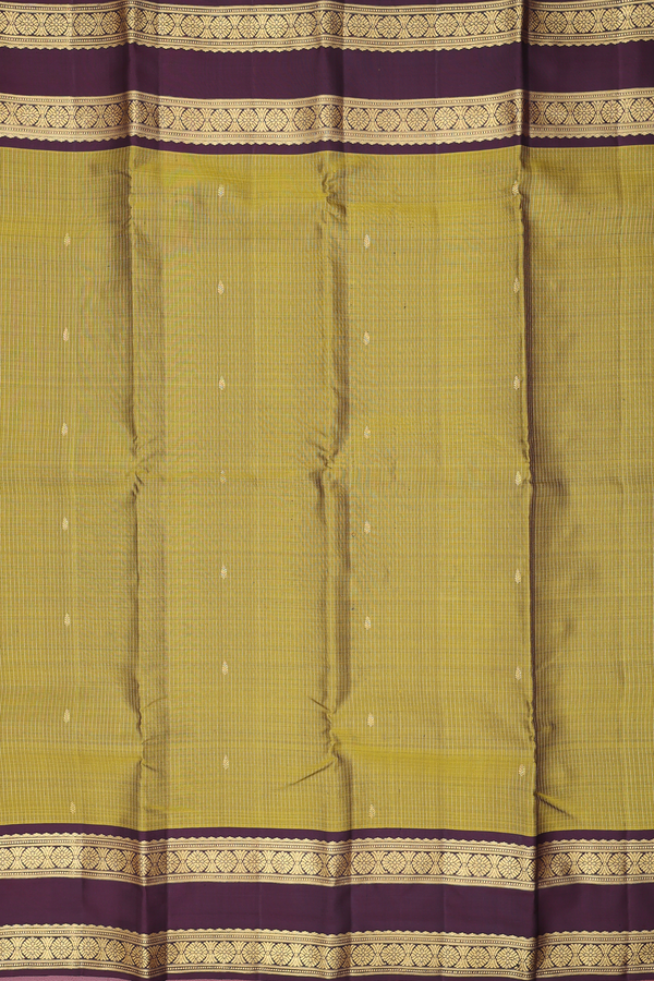 Kanchipuram Silk Saree In Green With Checks Design