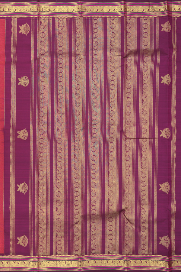 Kanchipuram Silk Saree In Coral Pink With Checks Design