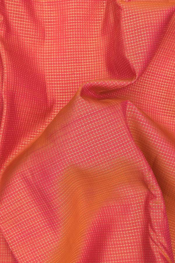 Kanchipuram Silk Saree In Coral Pink With Checks Design