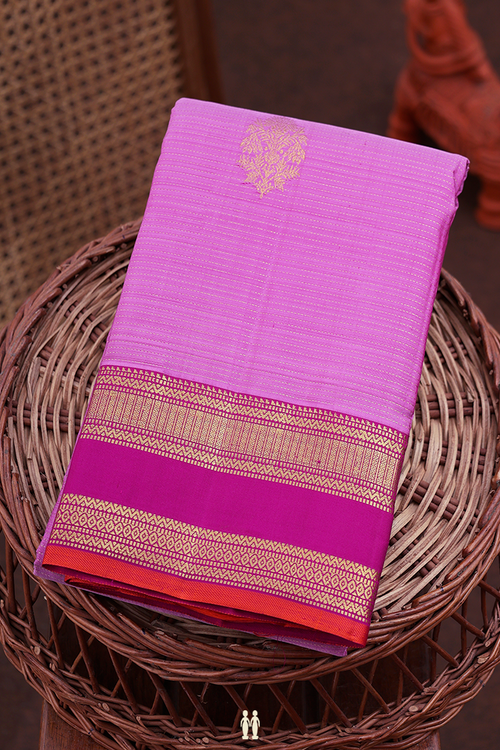 Kanchipuram Silk Saree Lilac Purple With Stripes Along Buttas