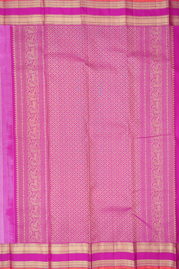 Kanchipuram Silk Saree Lilac Purple With Stripes Along Buttas