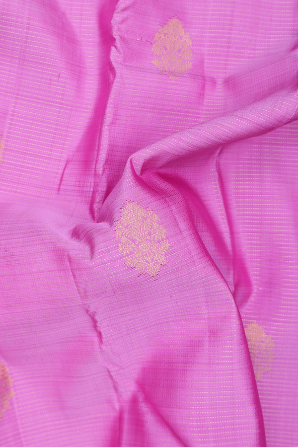 Kanchipuram Silk Saree Lilac Purple With Stripes Along Buttas