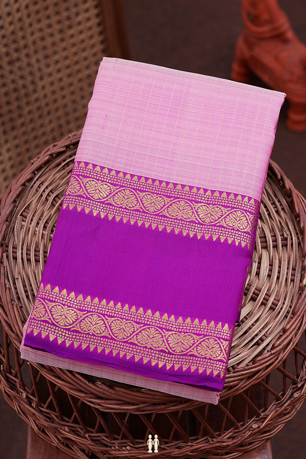 Kanchipuram Silk Saree In Pink With Checks Design
