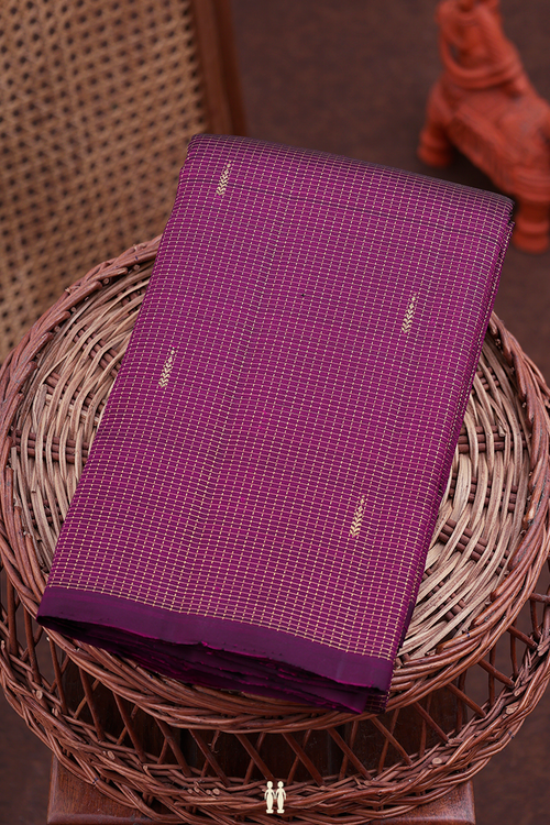 Kanchipuram Silk Saree In Plum Purple With Checks Design