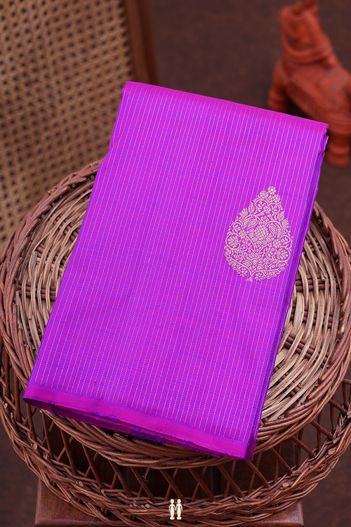 Kanchipuram Silk Saree In Purple With Stripes Design