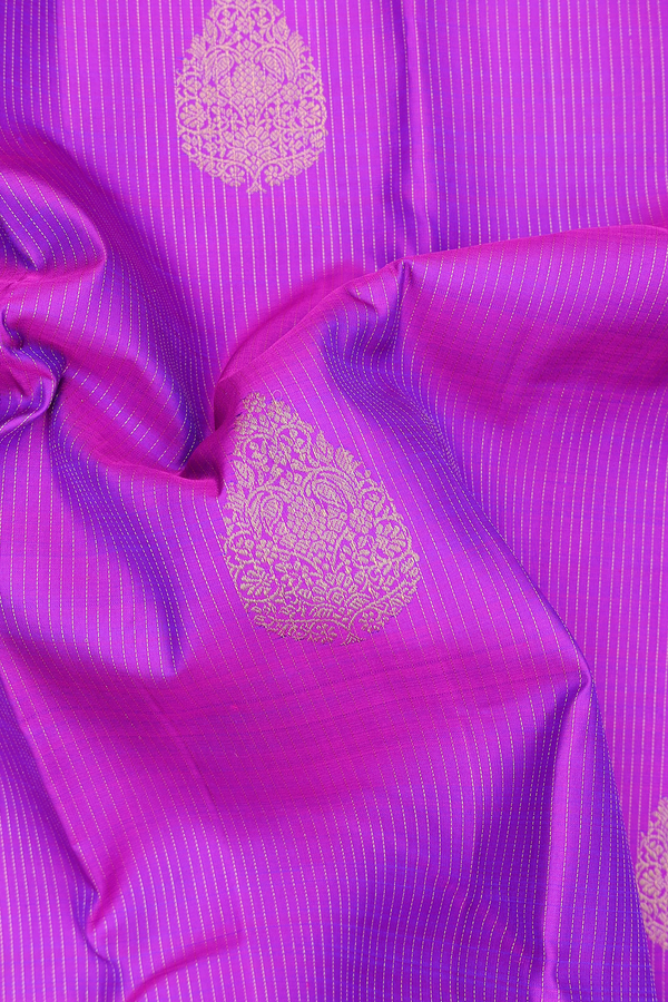 Kanchipuram Silk Saree In Purple With Stripes Design