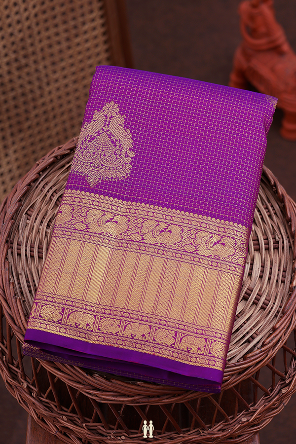 Kanchipuram Silk Saree In Purple With Checks Design