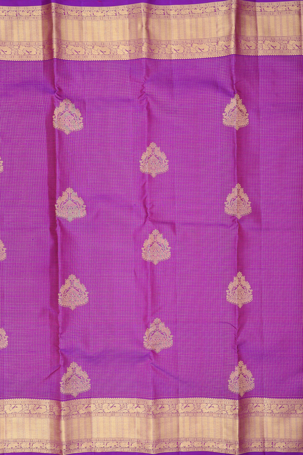 Kanchipuram Silk Saree In Purple With Checks Design