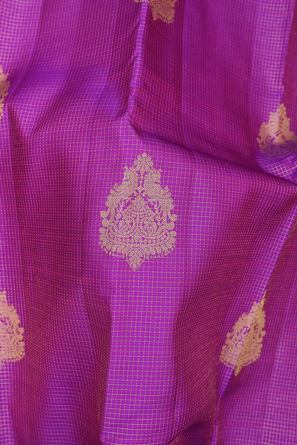 Kanchipuram Silk Saree In Purple With Checks Design
