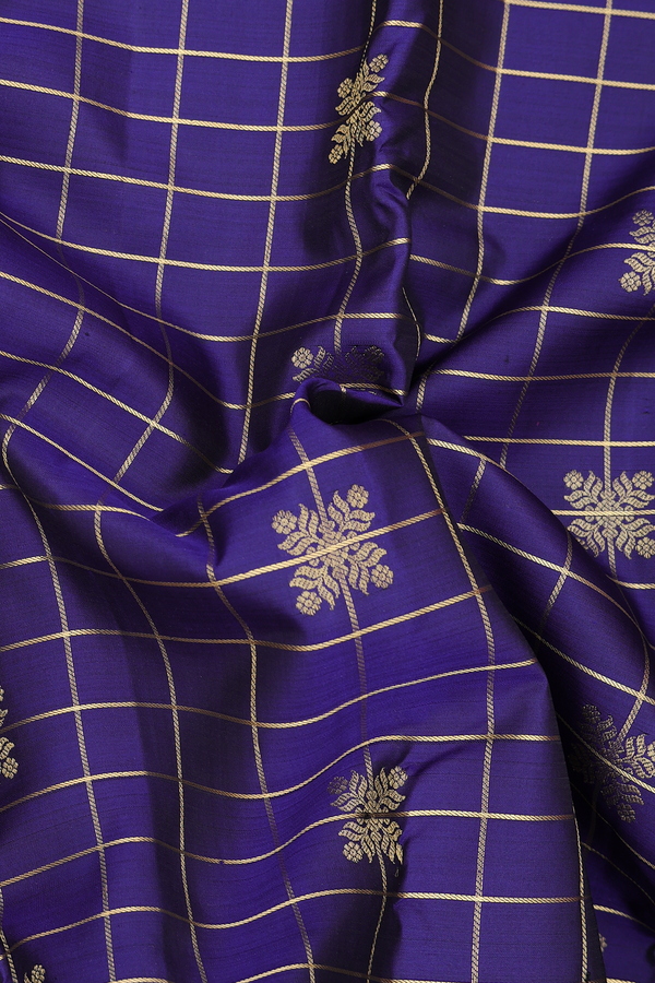 Kanchipuram Silk Saree In Navy Blue With Checks Design
