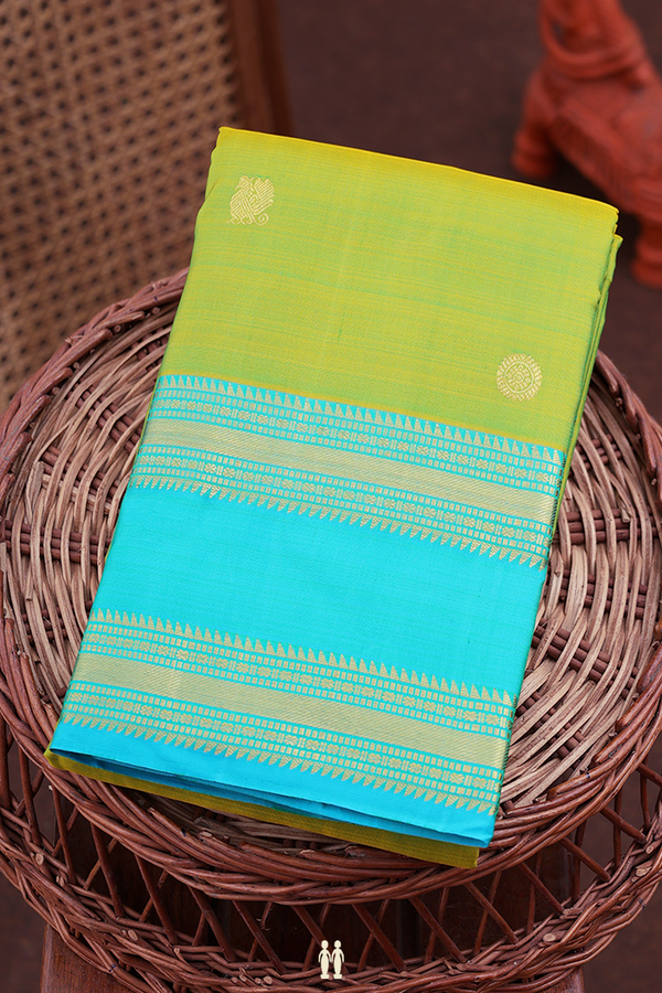 Kanchipuram Silk Saree In Dual Tone With Chakram Buttas