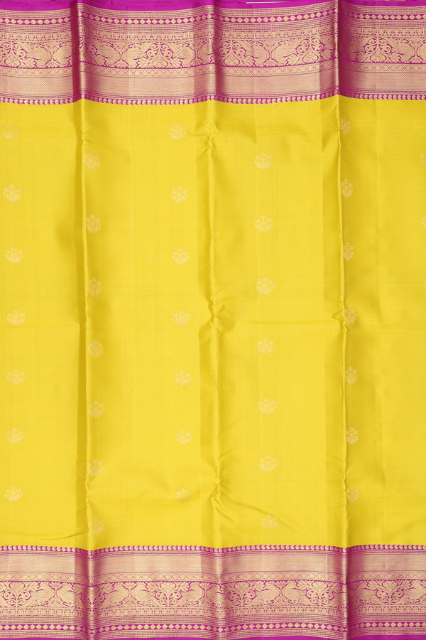 Kanchipuram Silk Saree In Sunflower Yellow With Floral Buttas