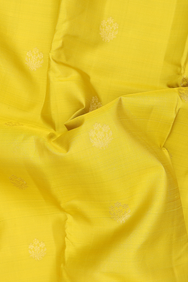 Kanchipuram Silk Saree In Sunflower Yellow With Floral Buttas