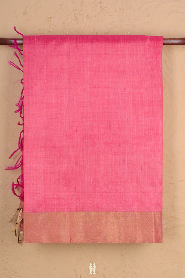 Raw Silk Saree In Punch Pink With Bavanchi Border
