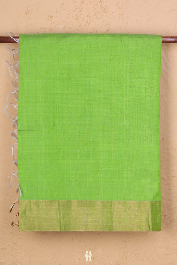 Raw Silk Saree In Plain Parrot Green With Bavanchi Border