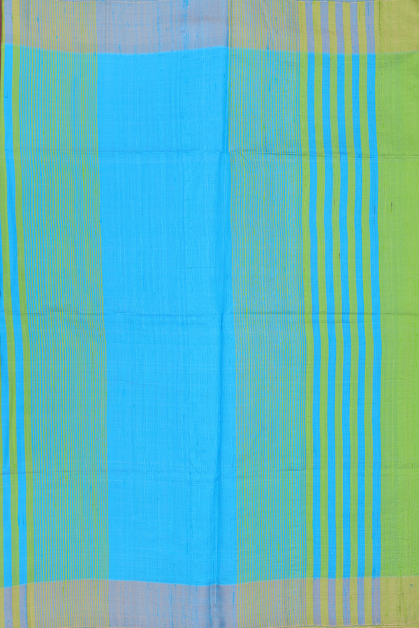 Raw Silk Saree In Plain Parrot Green With Bavanchi Border