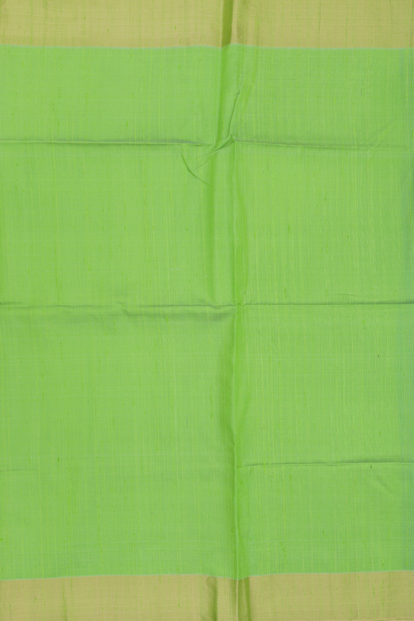 Raw Silk Saree In Plain Parrot Green With Bavanchi Border