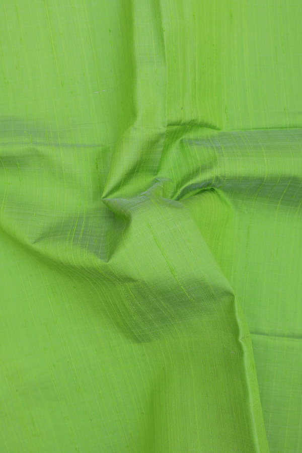 Raw Silk Saree In Plain Parrot Green With Bavanchi Border