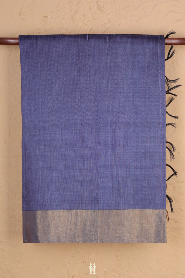 Raw Silk Saree In Pigeon Blue With Bavanchi Border