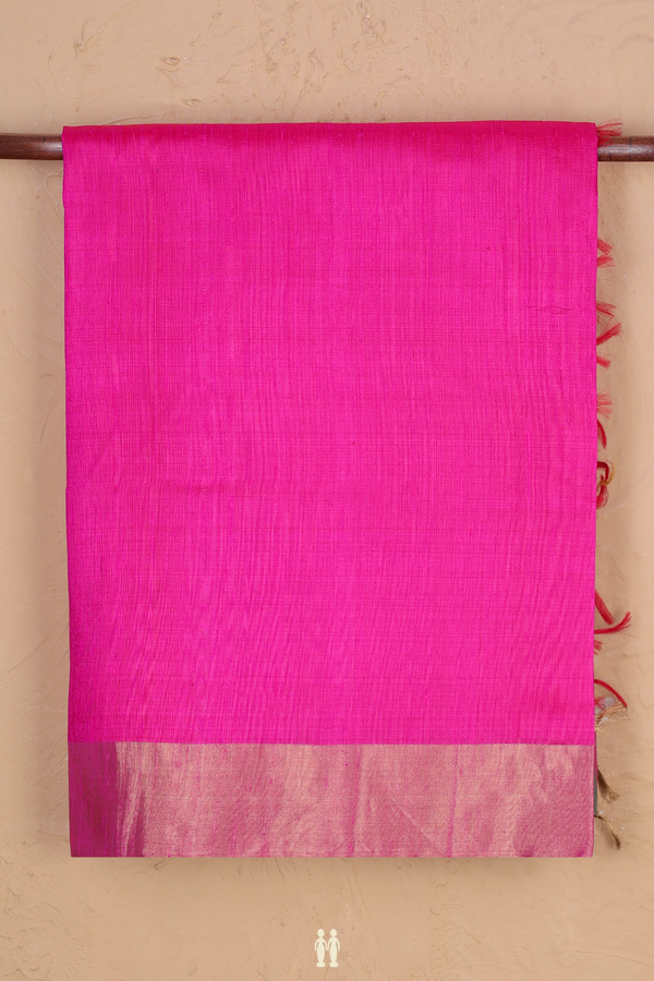 Raw Silk Saree In Plain Dark Pink With Bavanchi Border