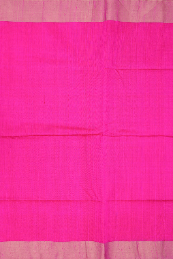Raw Silk Saree In Plain Dark Pink With Bavanchi Border