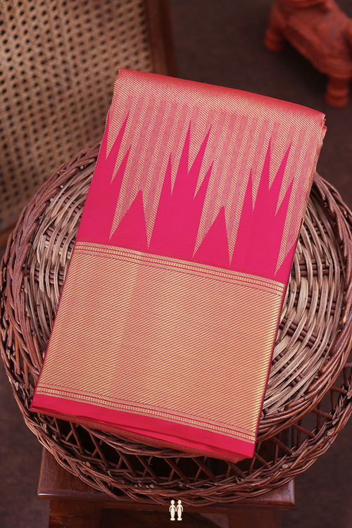 Kanchipuram Silk Saree In Rani Pink With Twill Weave Design