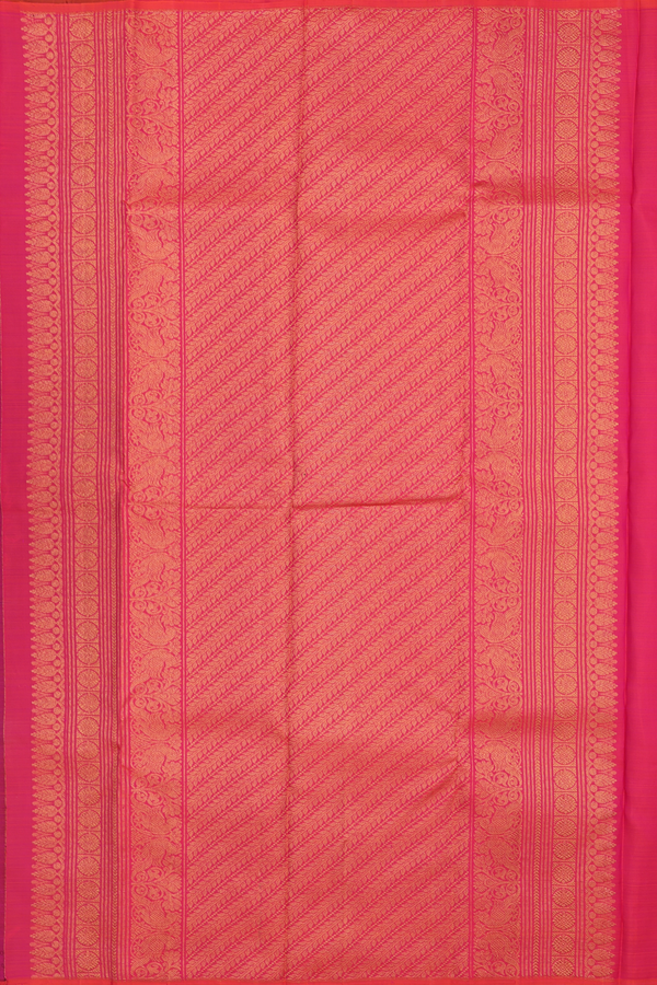 Kanchipuram Silk Saree In Brown Along Stripes With Motifs