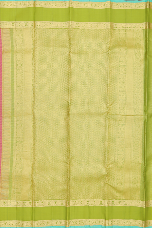 Kanchipuram Silk Saree In Coral Pink With Stripes Design