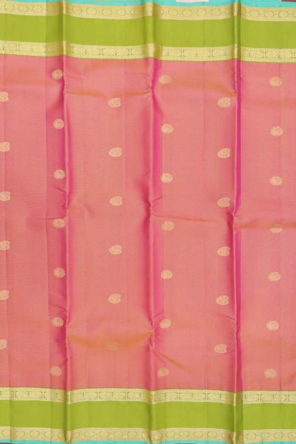 Kanchipuram Silk Saree In Coral Pink With Stripes Design