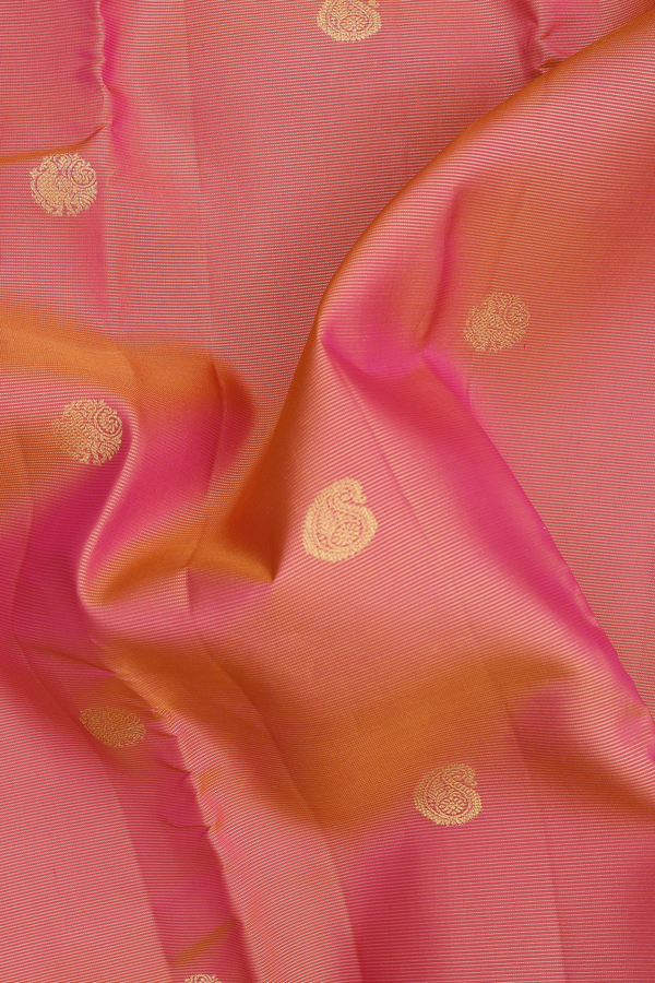 Kanchipuram Silk Saree In Coral Pink With Stripes Design
