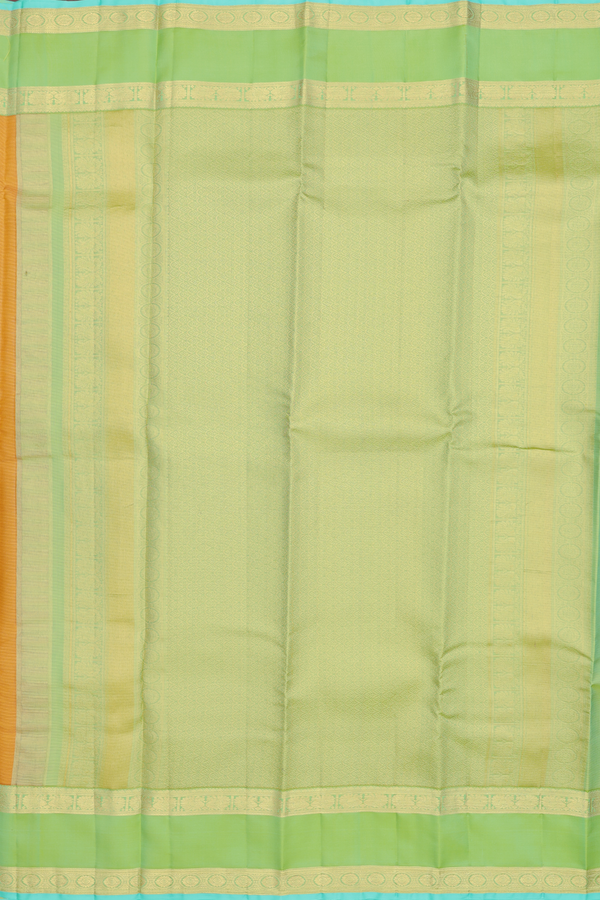 Kanchipuram Silk Saree In Yellow Along Stripes With Buttas