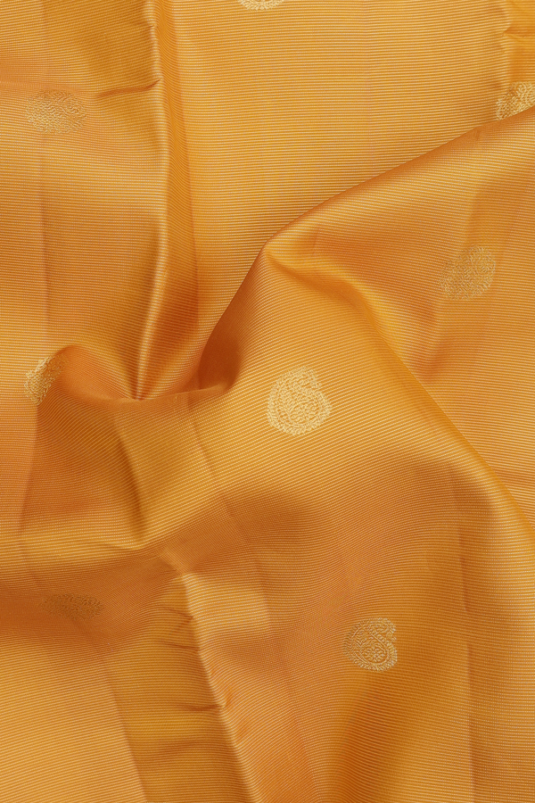 Kanchipuram Silk Saree In Yellow Along Stripes With Buttas