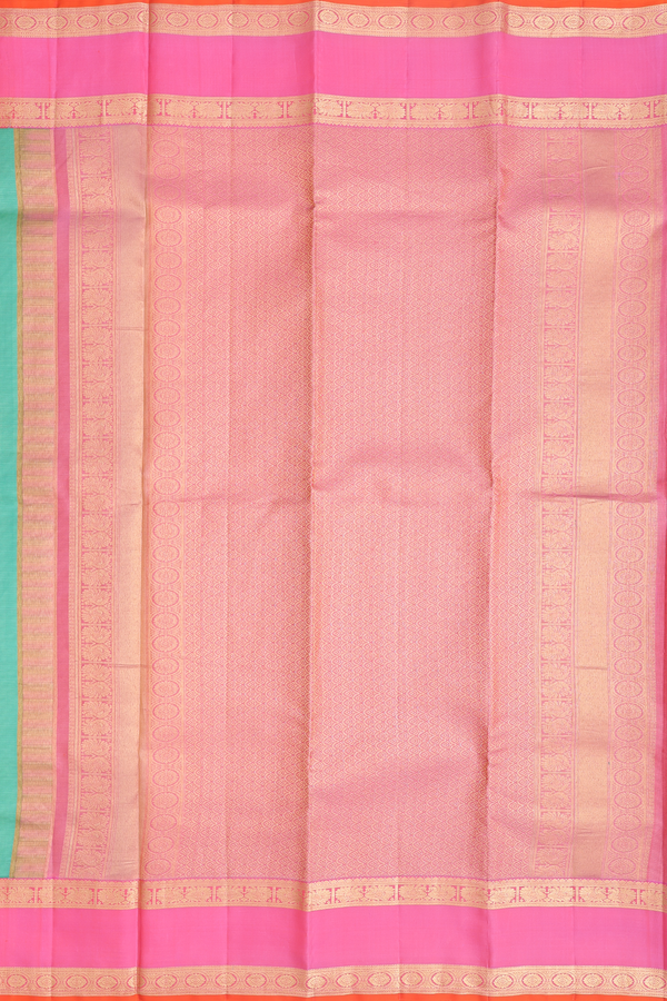 Kanchipuram Silk Saree In Green Along Stripes With Buttas