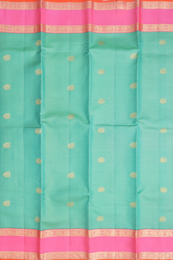 Kanchipuram Silk Saree In Green Along Stripes With Buttas