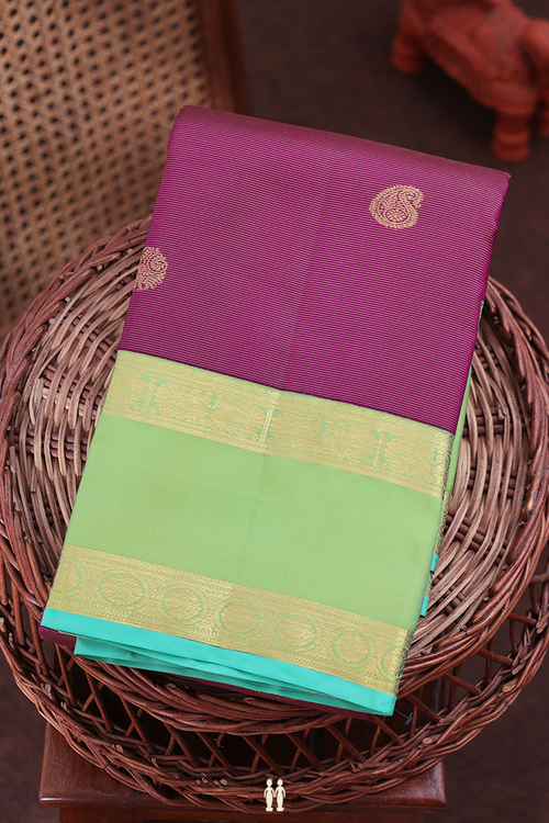 Kanchipuram Silk Saree In Purple Along Stripes With Buttas