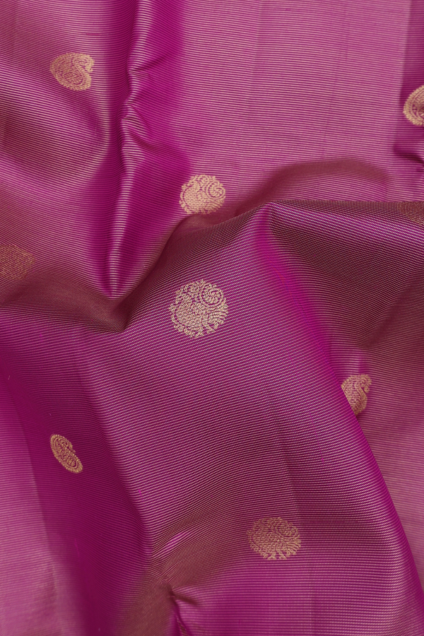 Kanchipuram Silk Saree In Purple Along Stripes With Buttas