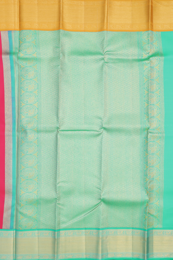 Kanchipuram Silk Saree In Rani Pink With Peacock Buttas
