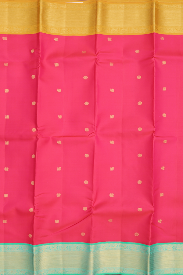 Kanchipuram Silk Saree In Rani Pink With Peacock Buttas