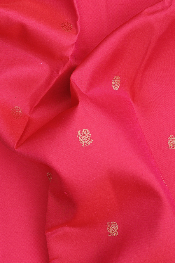 Kanchipuram Silk Saree In Rani Pink With Peacock Buttas