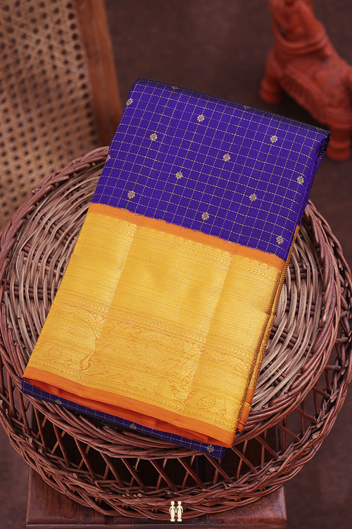 Kanchipuram Silk Saree In Royal Blue With Checks Design