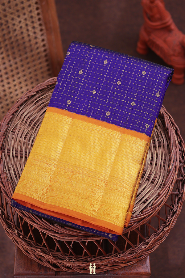 Kanchipuram Silk Saree In Royal Blue With Checks Design