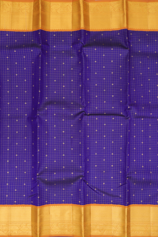 Kanchipuram Silk Saree In Royal Blue With Checks Design