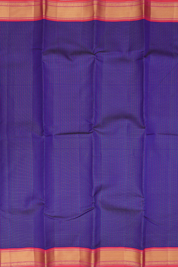 Kanchipuram Silk Saree In Royal Blue Along Checks With Buttis