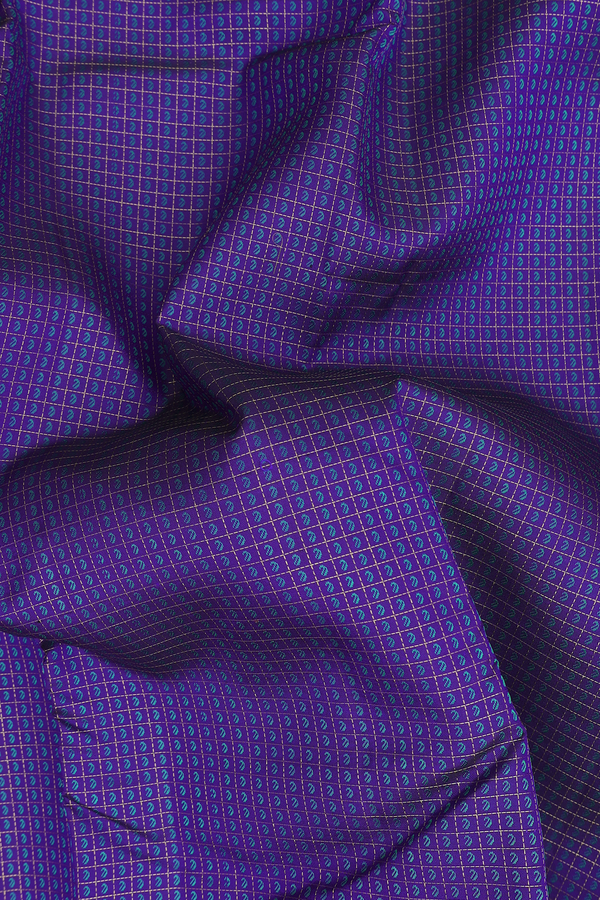 Kanchipuram Silk Saree In Royal Blue Along Checks With Buttis